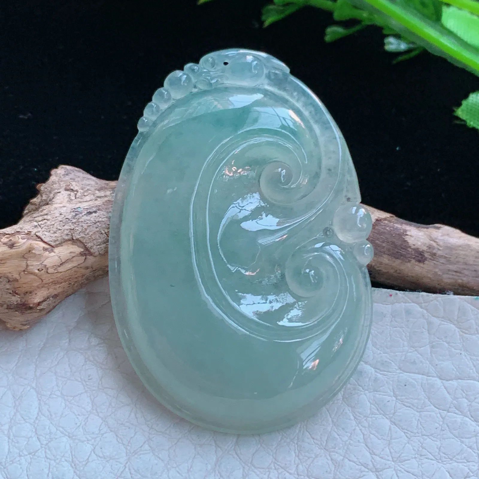 ajj实拍50.8*34.8*5.8缅甸翡翠a货冰晴事事如意 如意玉吊坠 玉挂件