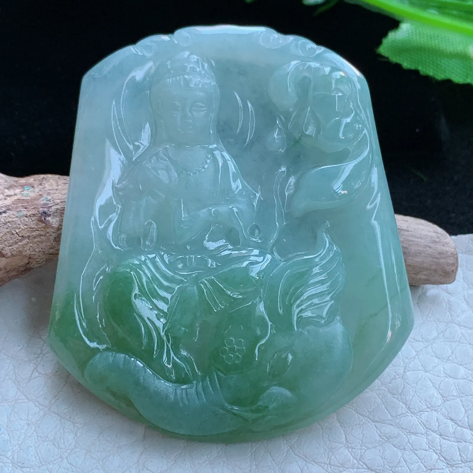 ajj实拍55*46.5*5.3缅甸翡翠a货冰普贤菩萨 玉观音玉吊坠 玉挂件