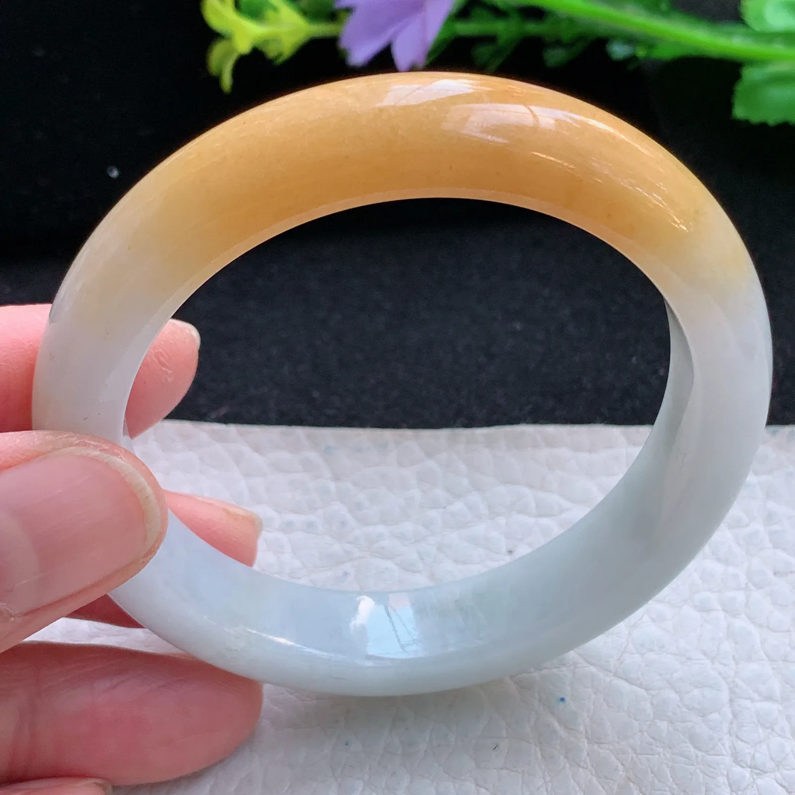 z自然光53.5*12*8.2平安镯 缅甸翡翠a货冰双彩宽边玉手镯 玉手环