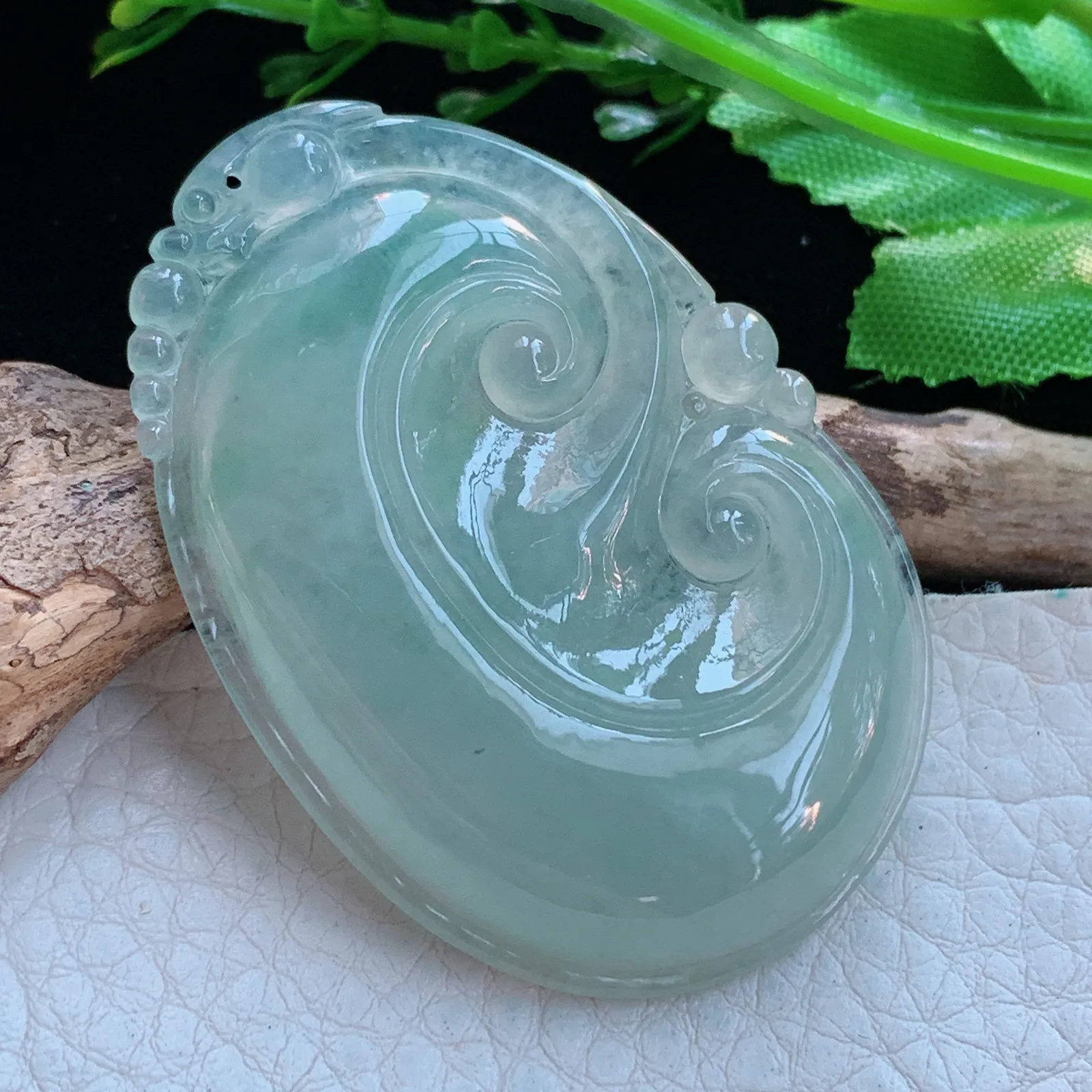 ajj实拍50.8*34.8*5.8缅甸翡翠a货冰晴事事如意 如意玉吊坠 玉挂件