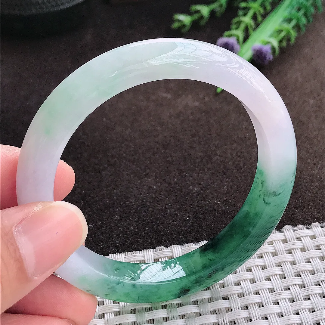 天然a货翡翠54/9.7/8.2老坑冰胶水灵冰飘花手镯宽边翡翠玉手镯