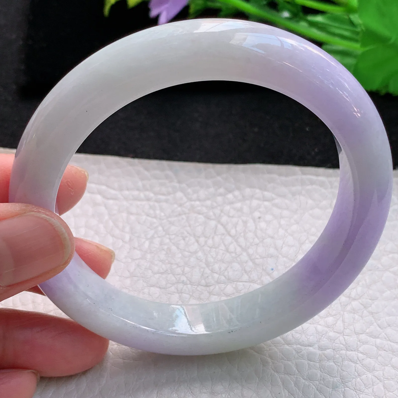 hf大圈口61.5*12.6*9.6平安镯 缅甸翡翠a货精美紫罗兰宽边玉手镯 玉手环