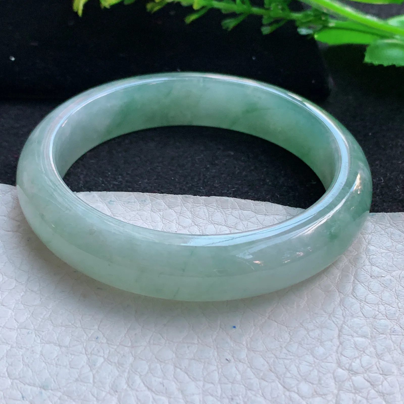 z自然光56.5*12.8*7.8平安镯 缅甸翡翠a货冰润清韵宽边玉手镯 玉手环