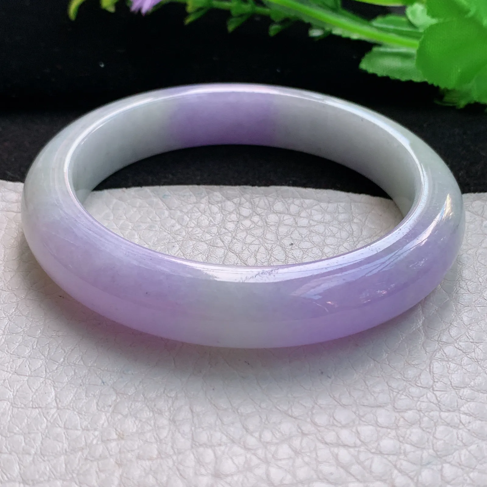hf大圈口61.5*12.6*9.6平安镯 缅甸翡翠a货精美紫罗兰宽边玉手镯 玉手环