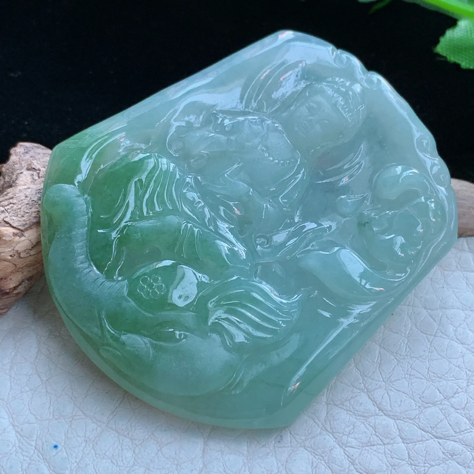 ajj实拍55*46.5*5.3缅甸翡翠a货冰普贤菩萨 玉观音玉吊坠 玉挂件