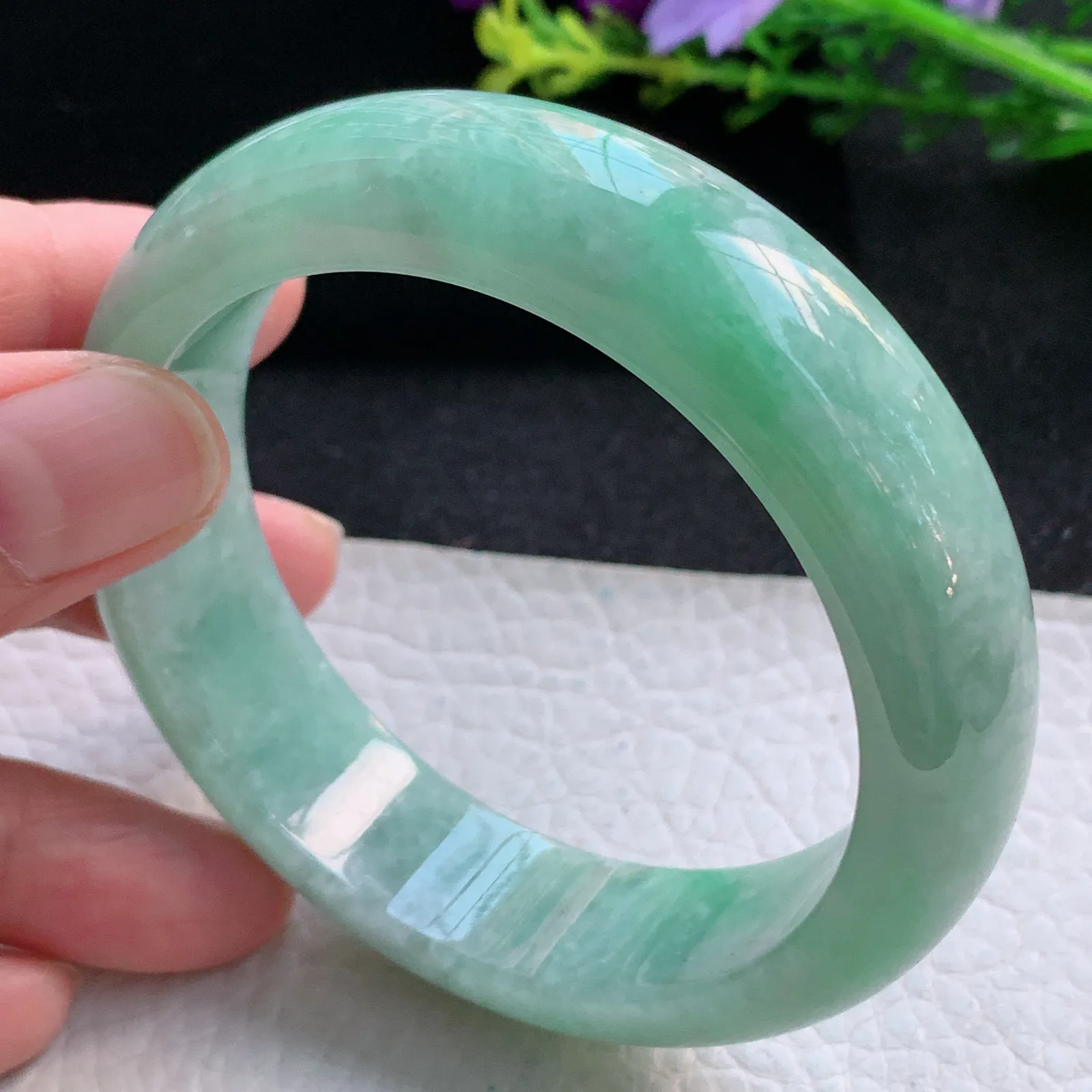 ss自然光58*16.2*8.5轮胎镯 缅甸翡翠a货大气满绿宽边玉手镯 玉手环
