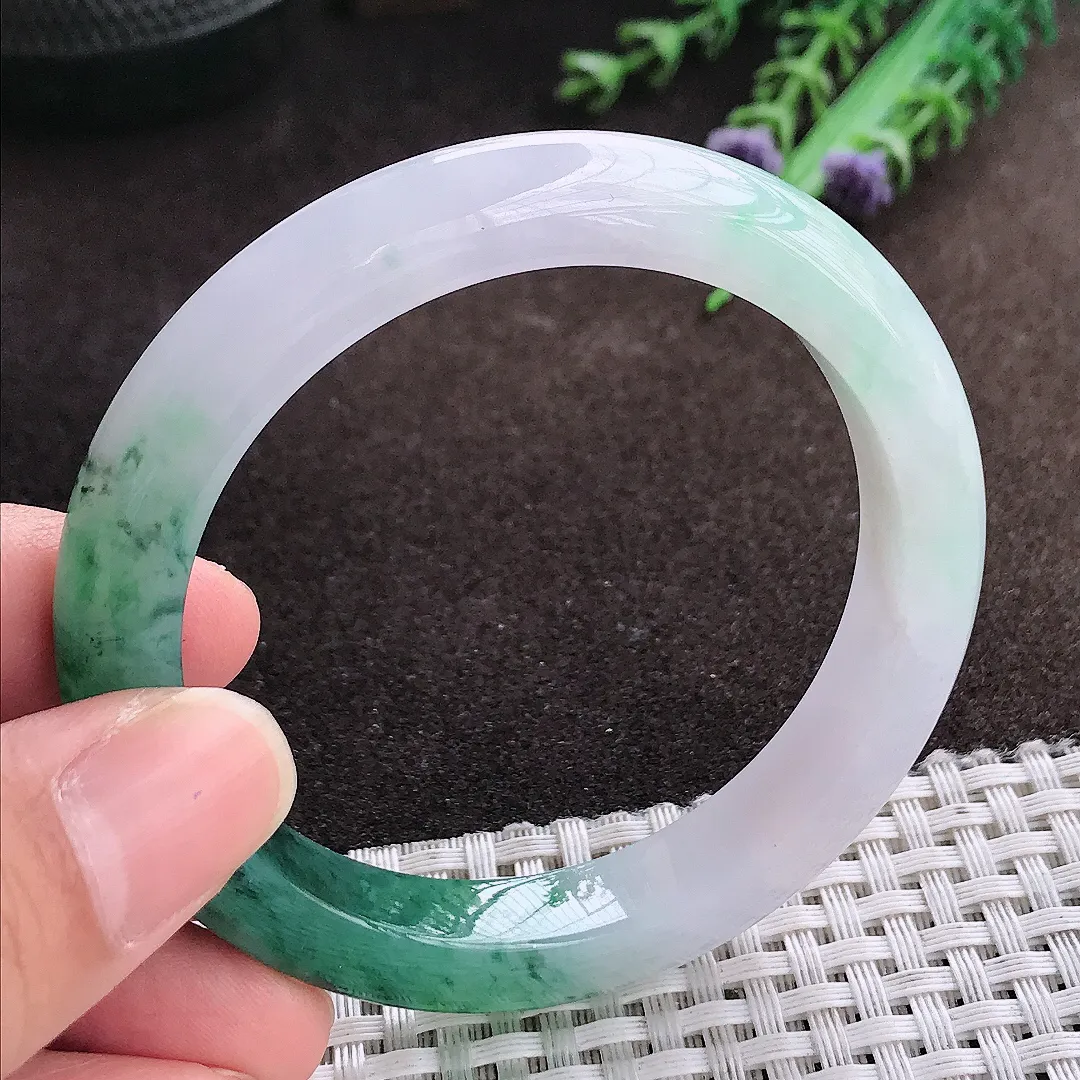 天然a货翡翠54/9.7/8.2老坑冰胶水灵冰飘花手镯宽边翡翠玉手镯