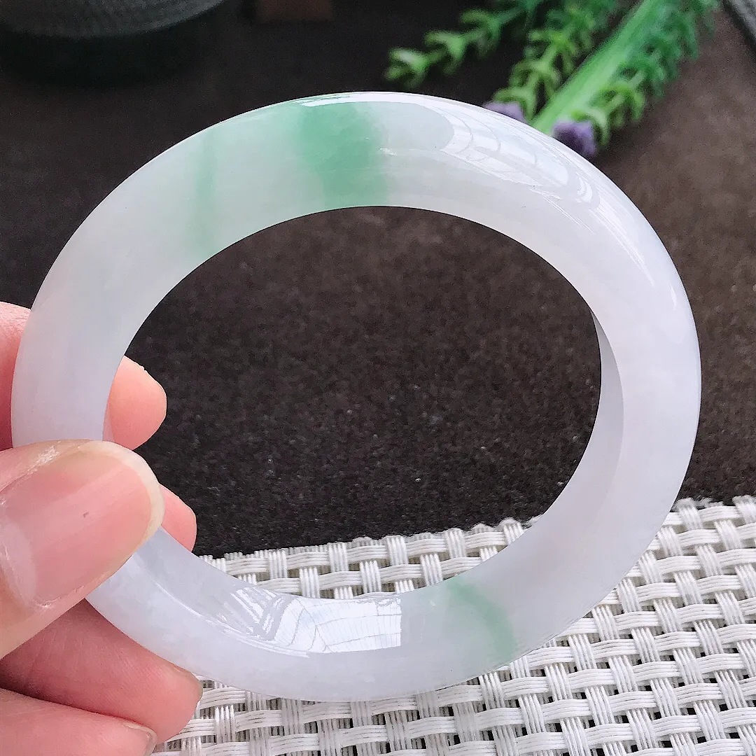 天然a货翡翠56/11.5/9.9老坑冰胶水灵飘花手镯宽边翡翠玉手镯