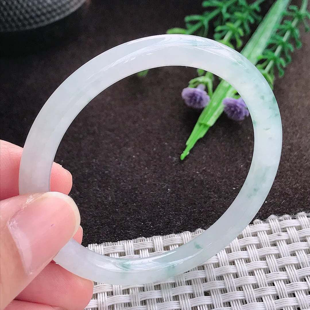 天然a货翡翠52.5/5.7/7老坑冰透果冻胶冰飘花叮当手镯翡翠玉手镯