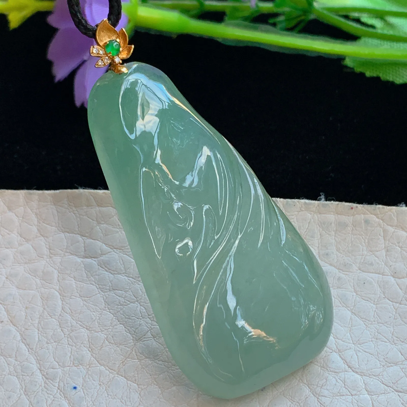 yl实拍51*26.8*6.5缅甸翡翠a货冰绿无相观音 玉观音玉吊坠 玉挂件