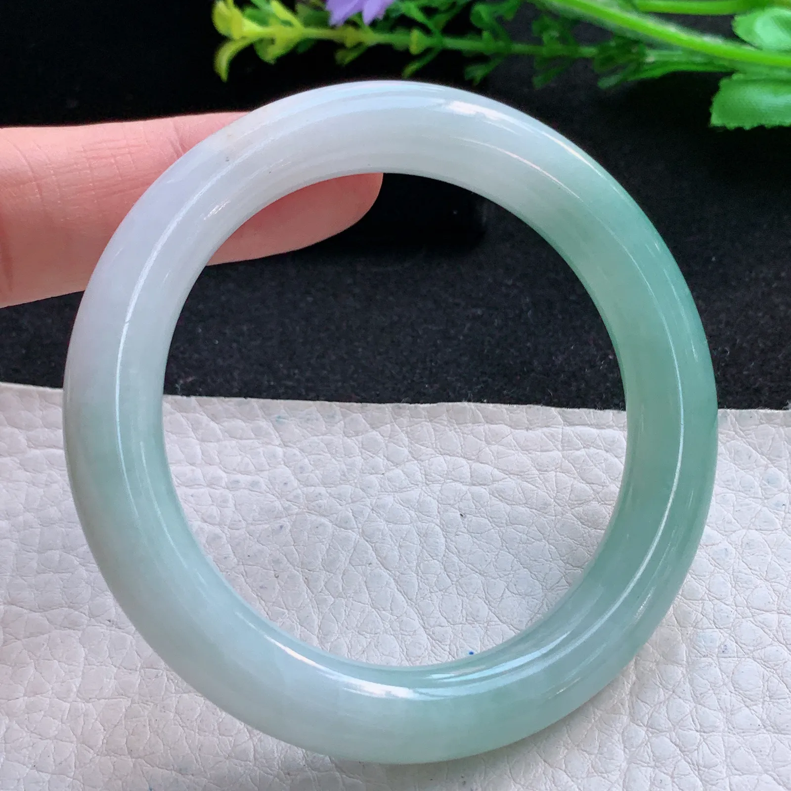 ss自然光53*9.6*9.3美人镯 缅甸翡翠a货蓝韵圆条玉手镯 玉手环