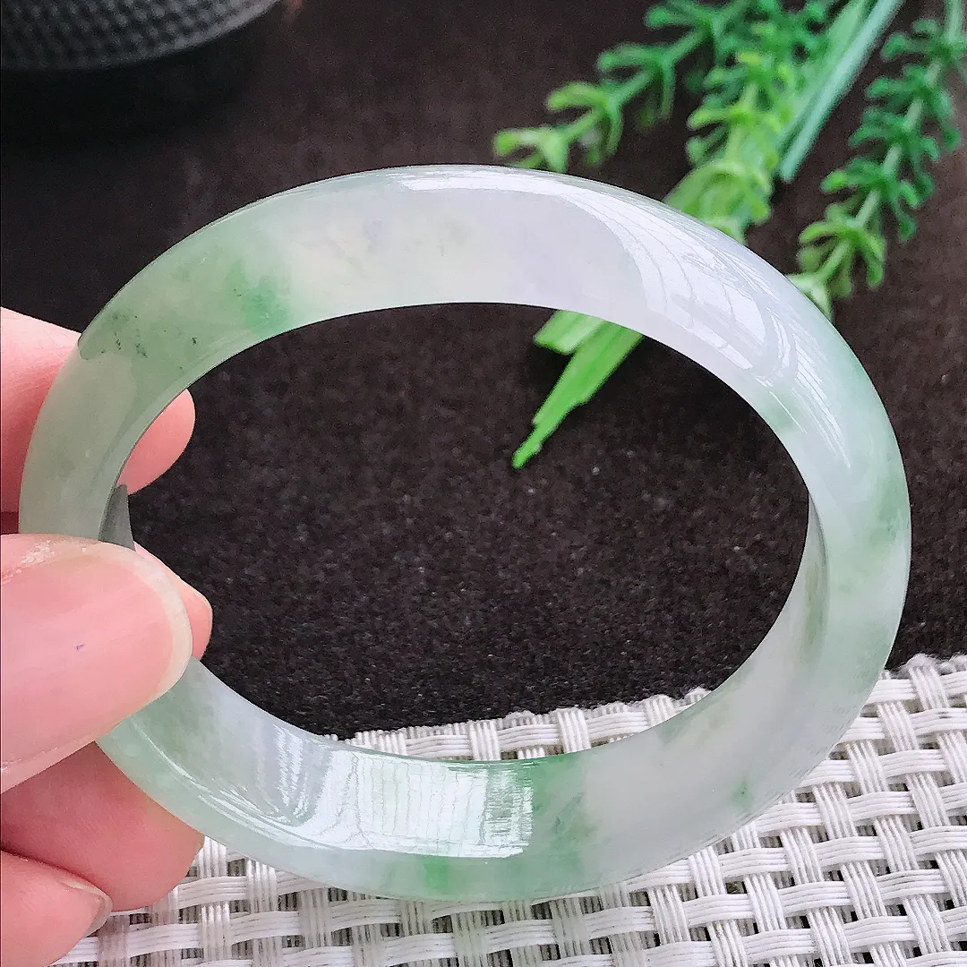 天然a货翡翠54/48.5/14.9/7.2老坑冰胶果冻冰飘花贵妃手镯翡翠玉手镯