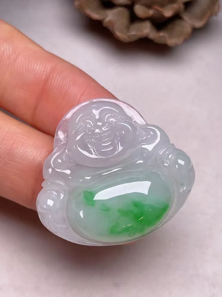 冰糯种飘绿【佛公】吊坠，种水好，玉质细腻 ，卖相好