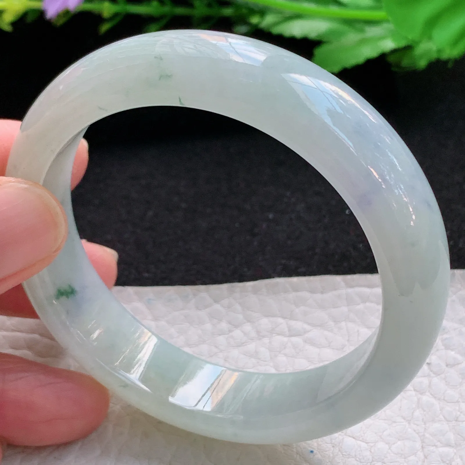 xx自然光54*14.5*8平安镯 缅甸翡翠a货精美冰飘花宽边玉手镯 玉手环