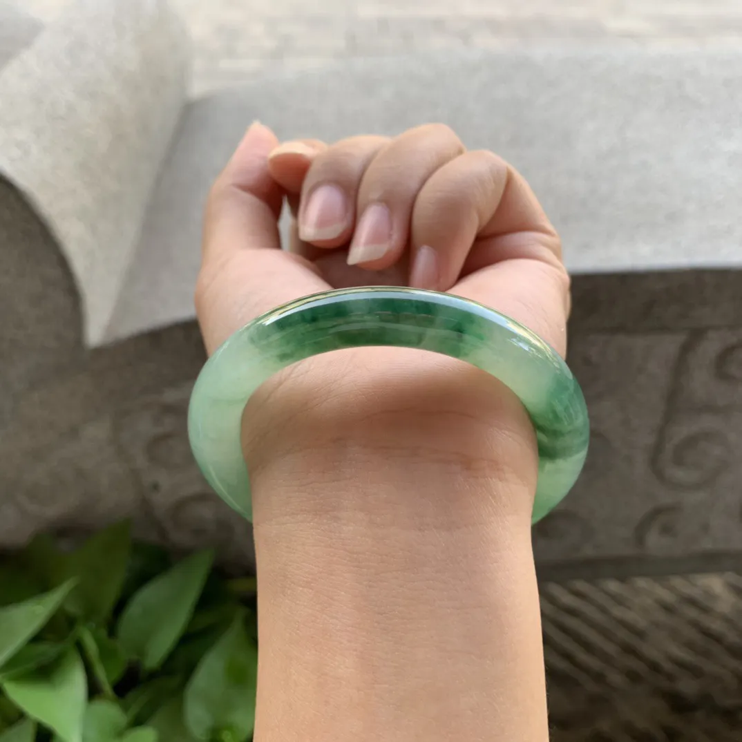小圈口 53.6-9.1【芙蓉绿圆条手镯】圆条53 54可戴