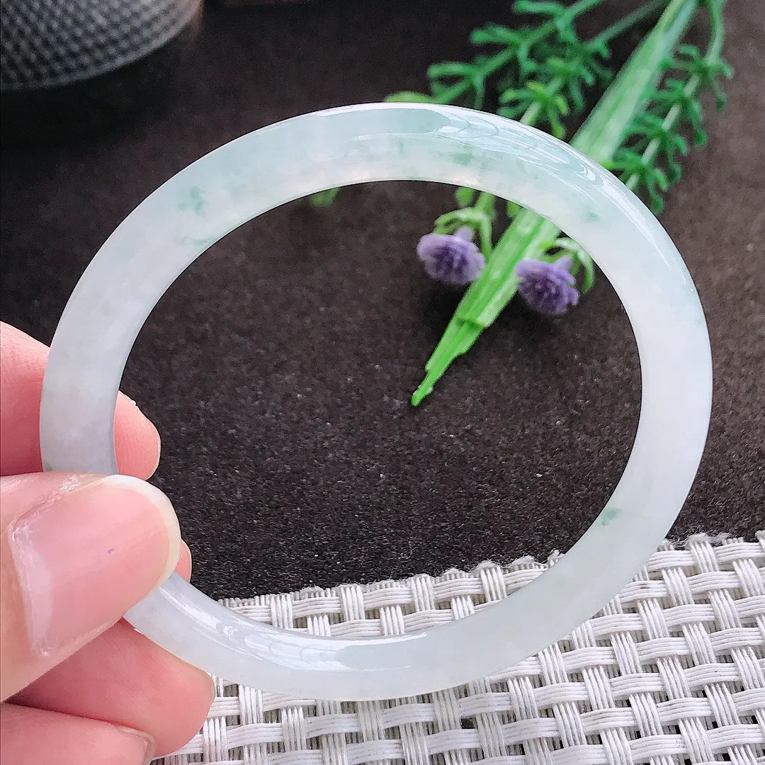 天然a货翡翠52.5/5.7/7老坑冰透果冻胶冰飘花叮当手镯翡翠玉手镯