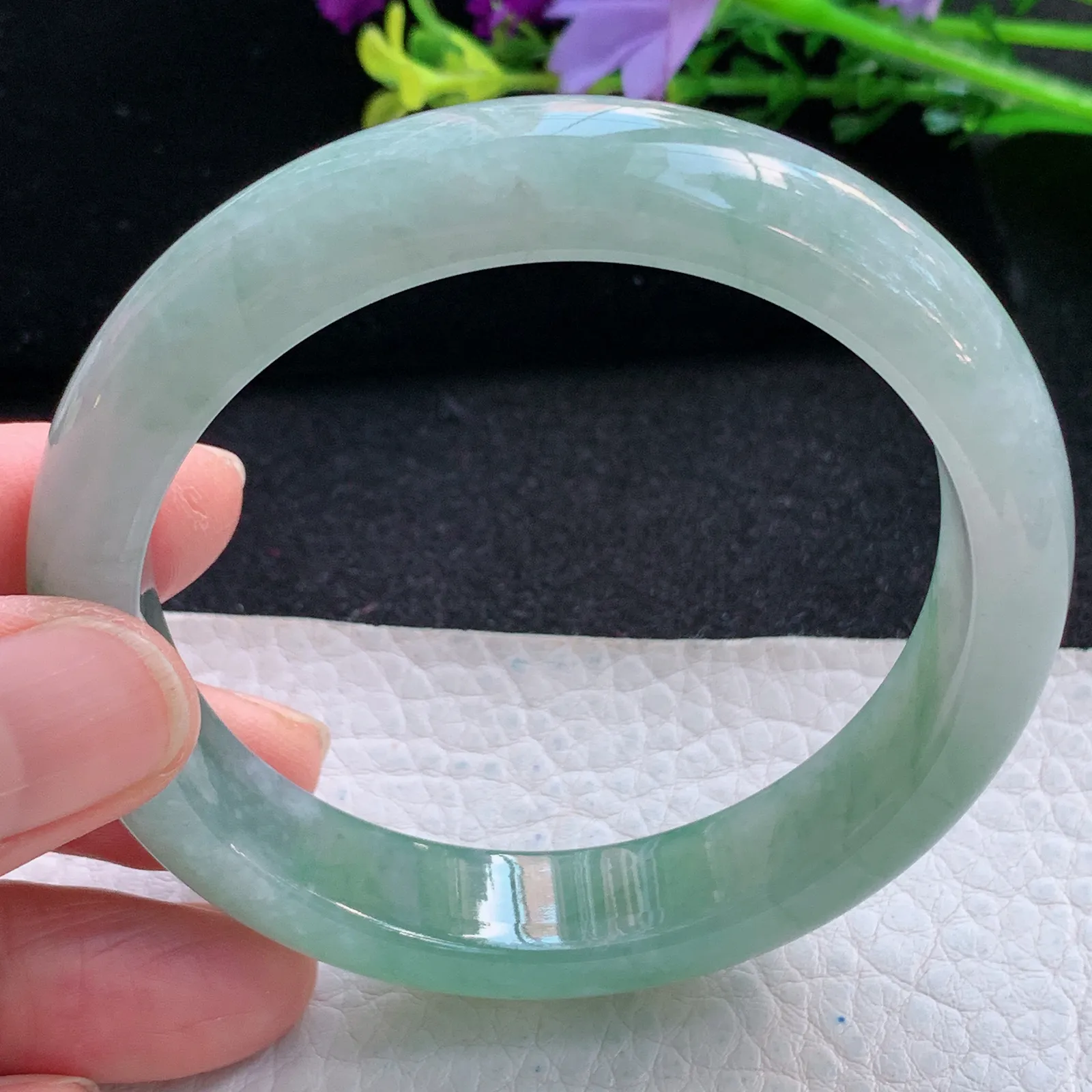 z自然光56.5*12.8*7.8平安镯 缅甸翡翠a货冰润清韵宽边玉手镯 玉手环