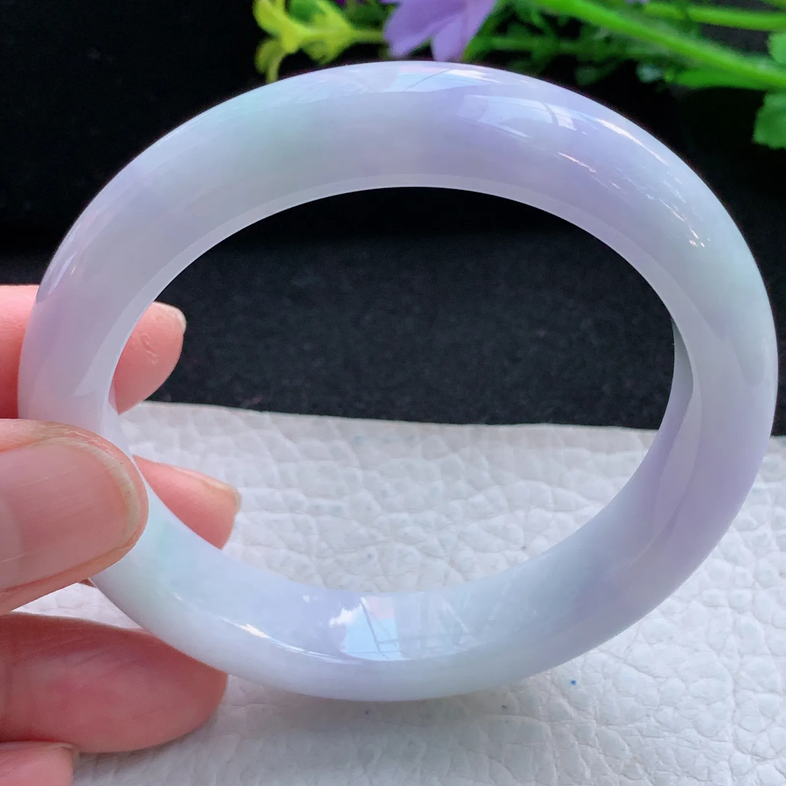 z自然光56.5*12.6*8.8平安镯 缅甸翡翠a货春带彩清韵宽边玉手镯 玉手环