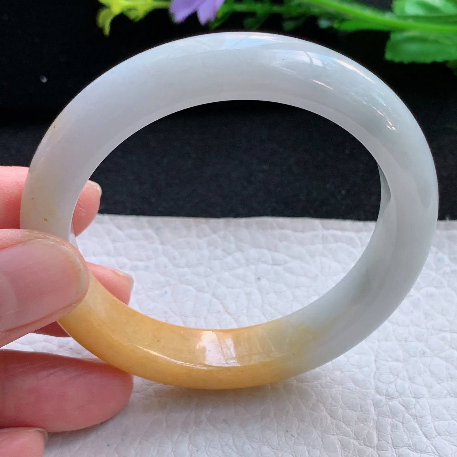 z自然光53.5*12*8.2平安镯 缅甸翡翠a货冰双彩宽边玉手镯 玉手环