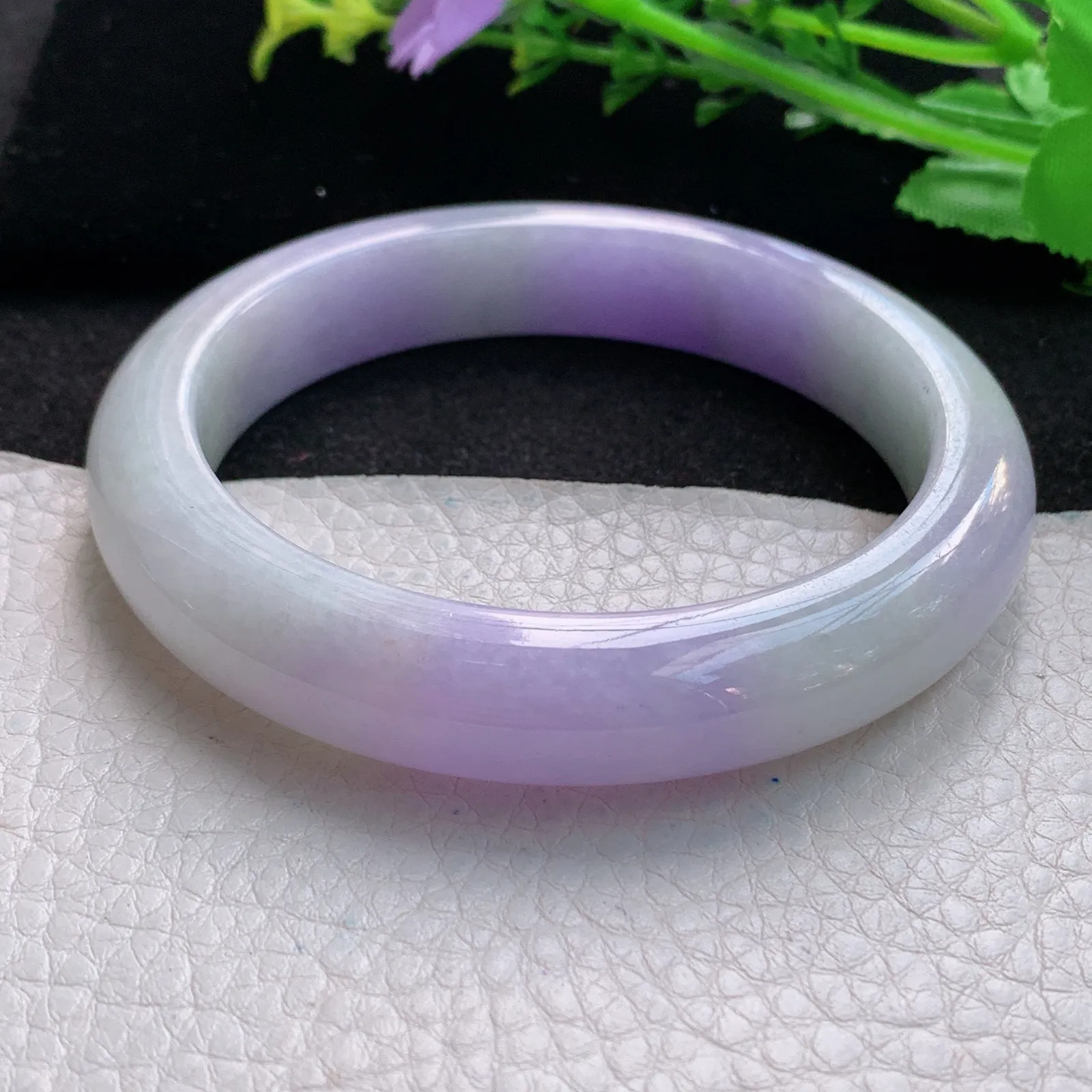 hf大圈口61.5*12.6*9.6平安镯 缅甸翡翠a货精美紫罗兰宽边玉手镯 玉手环