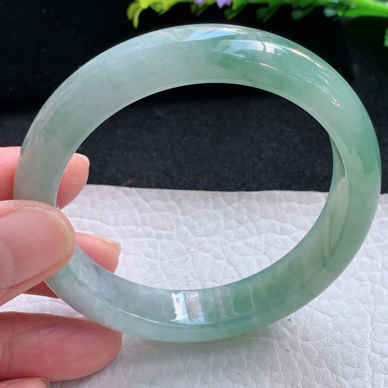 z自然光56.5*12.8*7.8平安镯 缅甸翡翠a货冰润清韵宽边玉手镯 玉手环