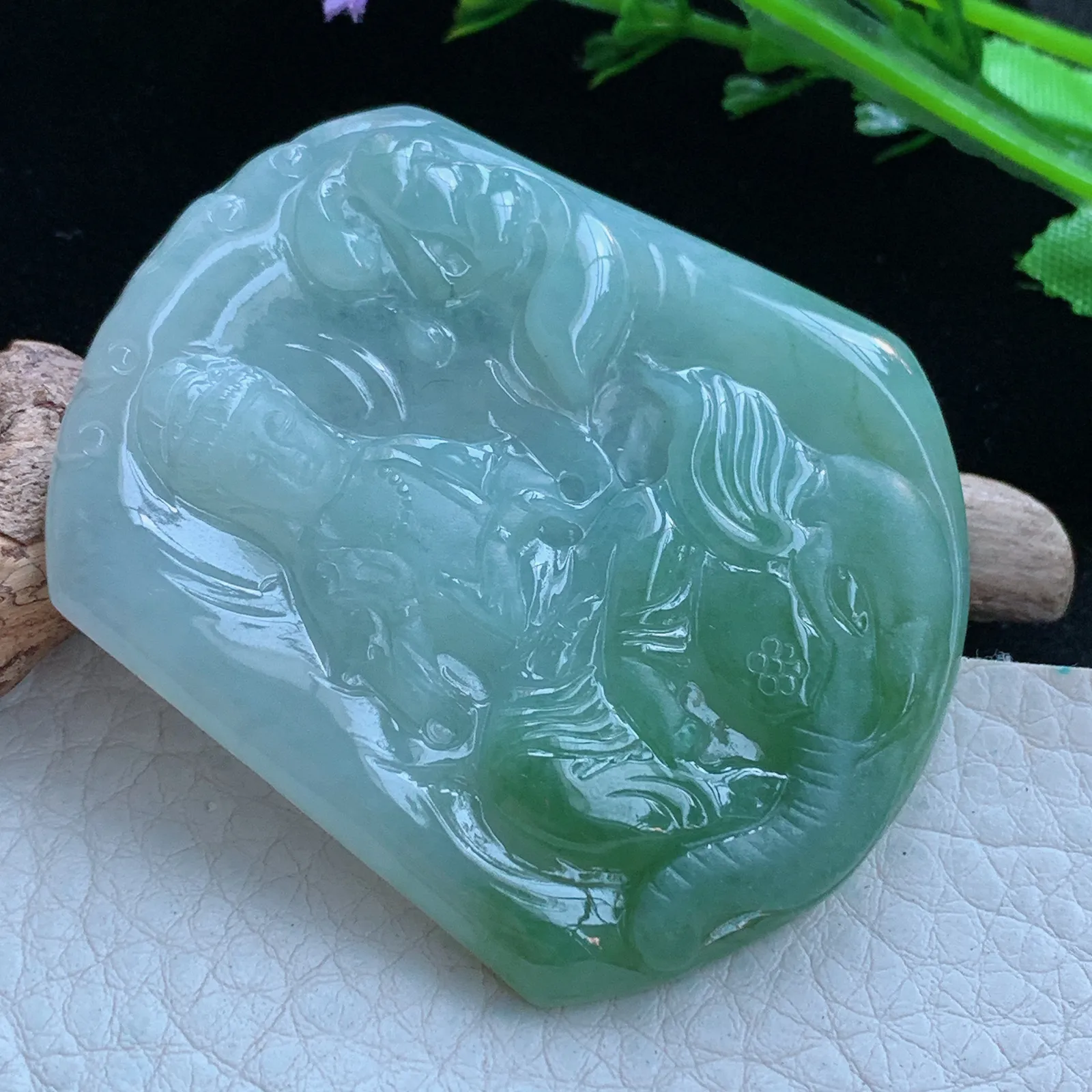 ajj实拍55*46.5*5.3缅甸翡翠a货冰普贤菩萨 玉观音玉吊坠 玉挂件