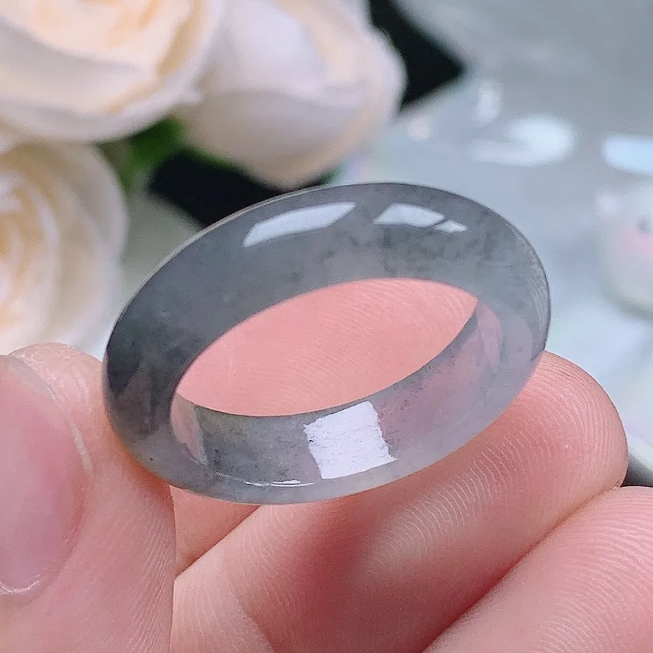 缅甸翡翠老坑冰种水润冰乌鸡戒指玉指环  水润通透 尺寸：19.3-5.8-3.6mm 20-21号圈口3S