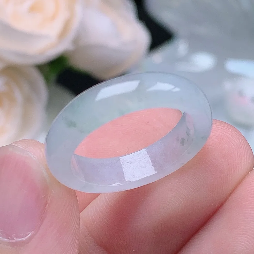 缅甸翡翠老坑种翡翠水润起胶飘花戒指玉指环  水润通透 尺寸：17.9-5.4-3.2mm 16-17号圈口4S