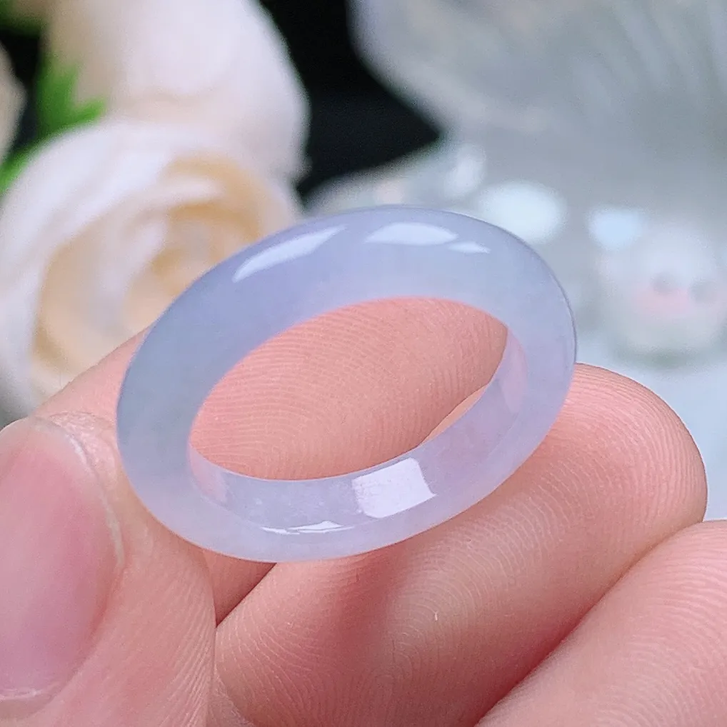 缅甸翡翠老坑种水润起胶紫罗兰戒指玉指环  水润通透 尺寸：16.5-4.2-3.2mm 12-13号圈口3S