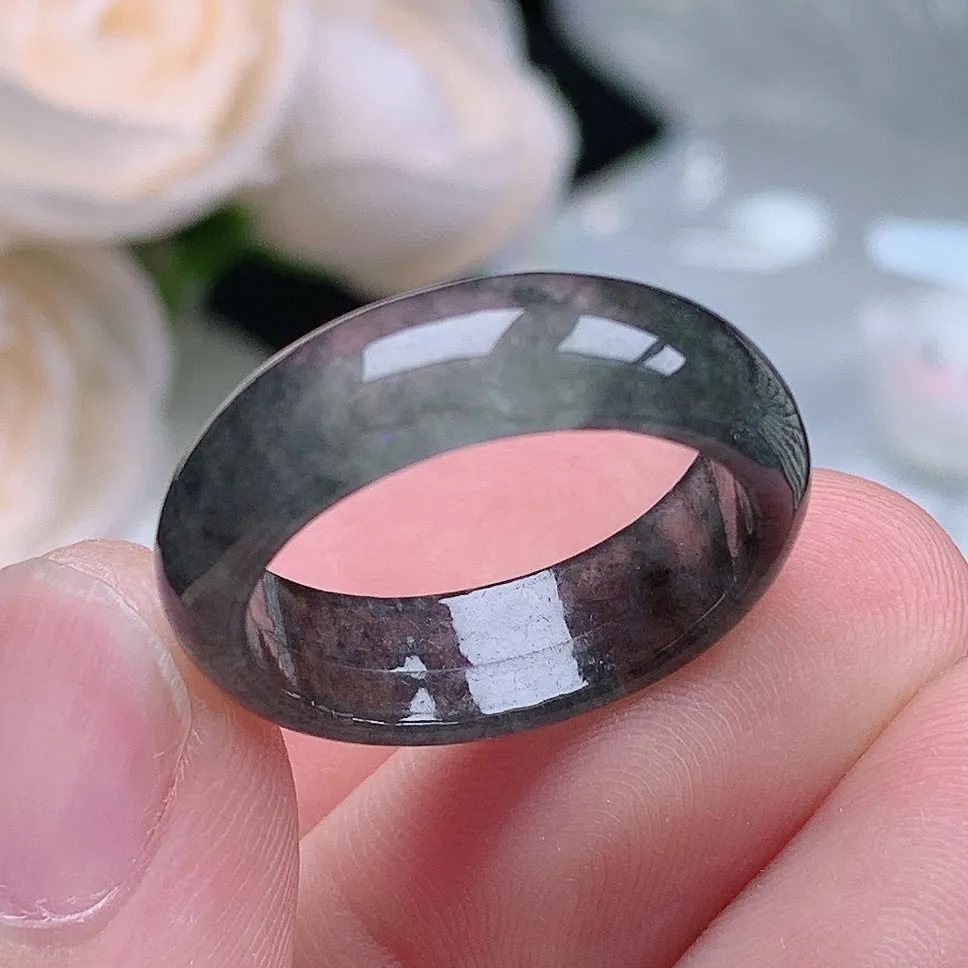 缅甸翡翠老坑冰种翡翠水润起胶冰乌鸡戒指玉指环  水润通透 尺寸：18.2-6.3-2.8mm 17号圈口4S