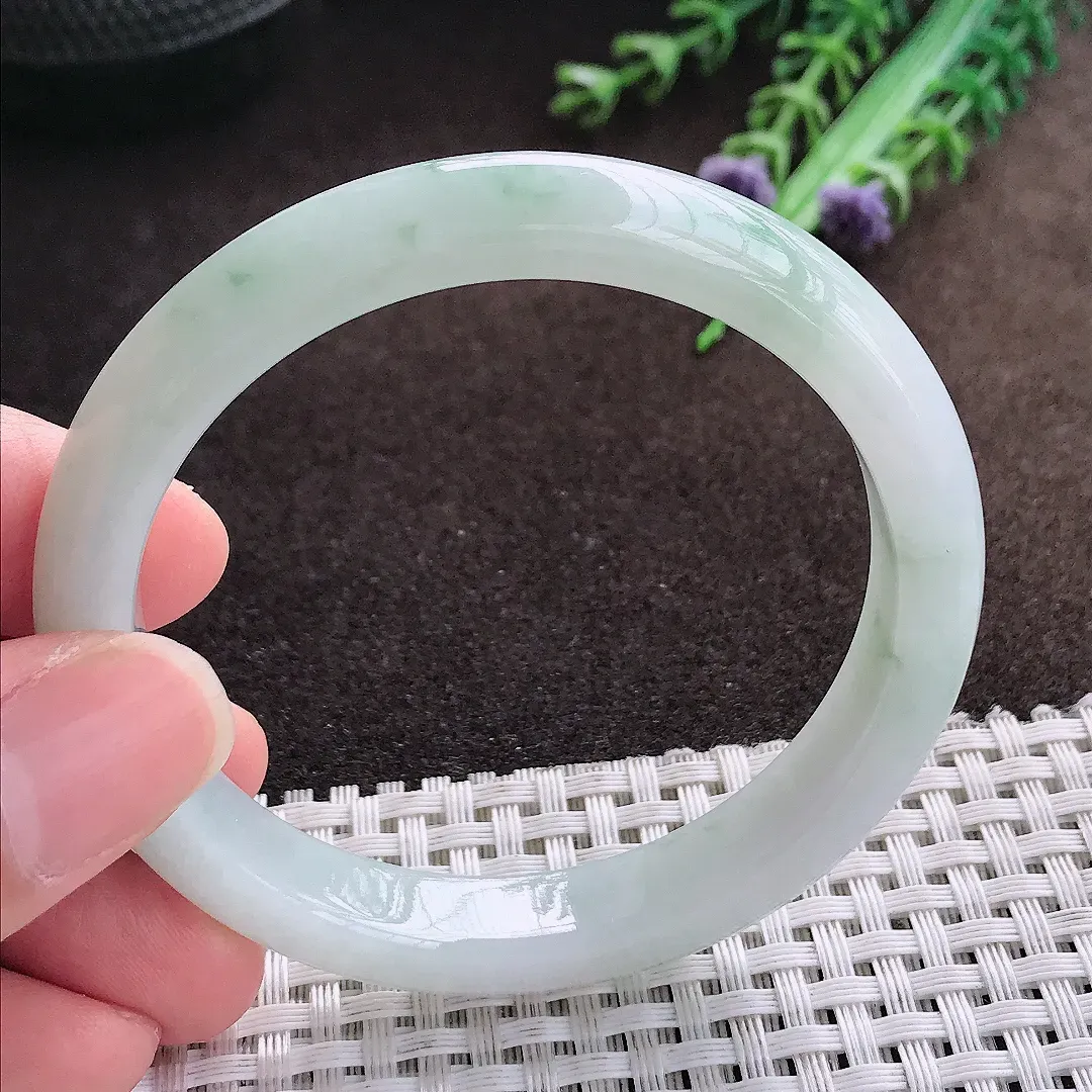 天然a货翡翠55/10/7.2老坑冰润飘花手镯宽边翡翠玉手镯