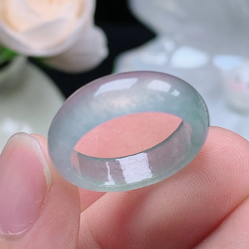 缅甸翡翠老坑冰种翡翠水润起胶晴底半山水戒指玉指环  水润通透 尺寸：17-5.6-3mm 13-14号圈口4S