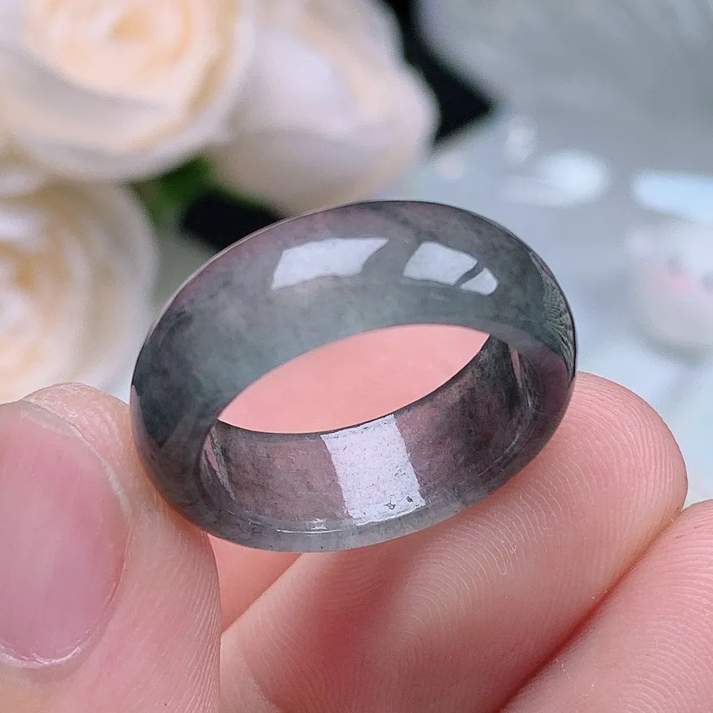 缅甸翡翠老坑冰种水润起胶冰乌鸡戒指玉指环  水润通透 尺寸：17.3-7.1-3mm 14-15号圈口3S