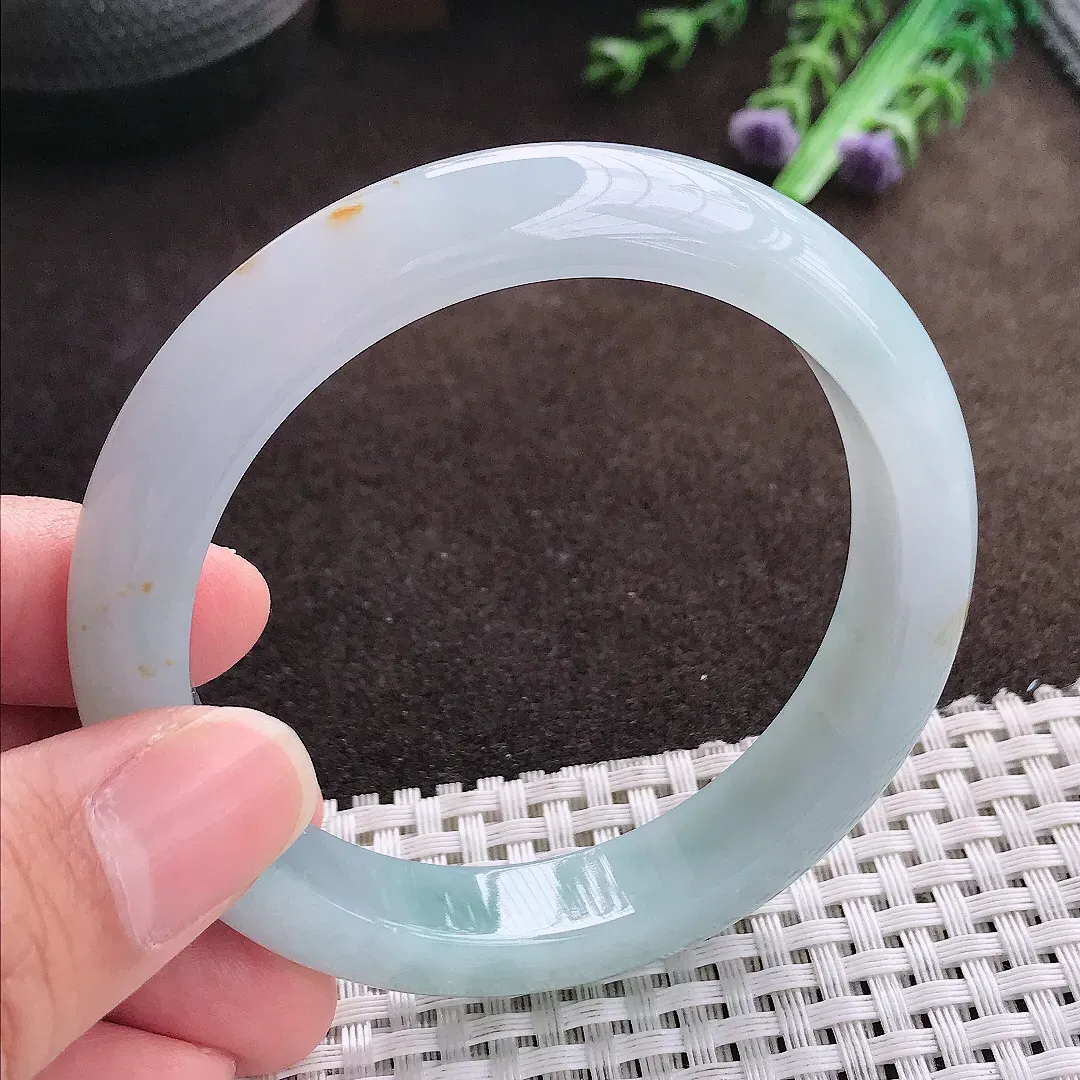 天然a货翡翠57/11.7/8.4老坑冰胶水灵飘花手镯宽边翡翠玉手镯