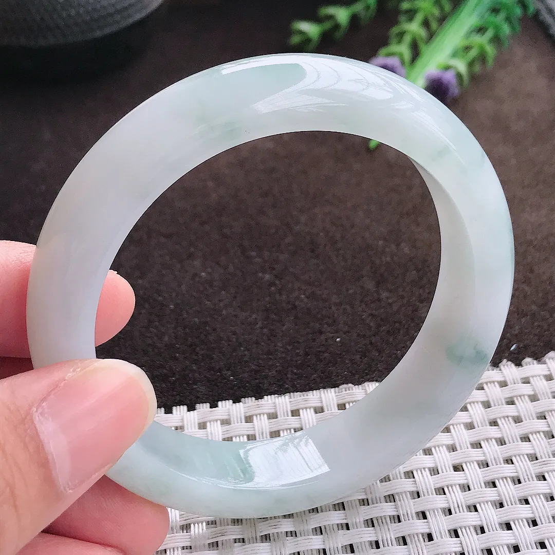 天然a货翡翠56/13.3/8.6老坑冰润起胶飘花手镯宽边翡翠玉手镯