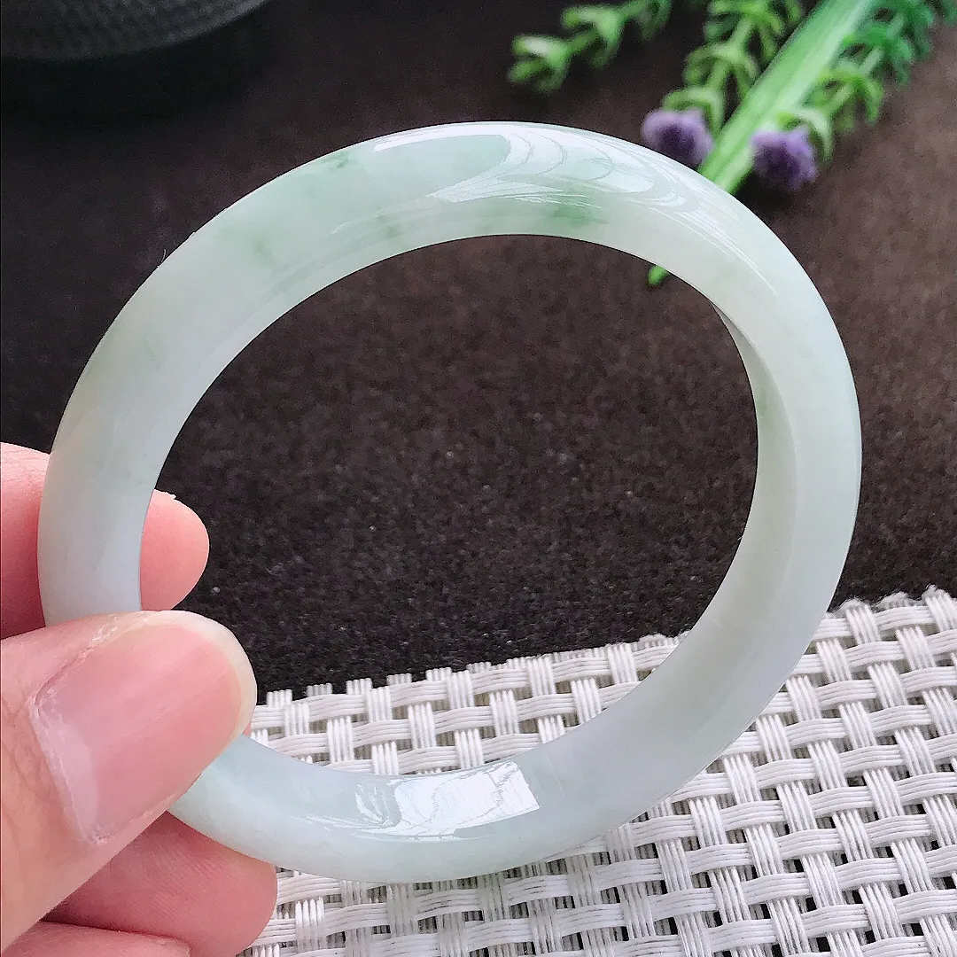 天然a货翡翠55/10/7.2老坑冰润飘花手镯宽边翡翠玉手镯