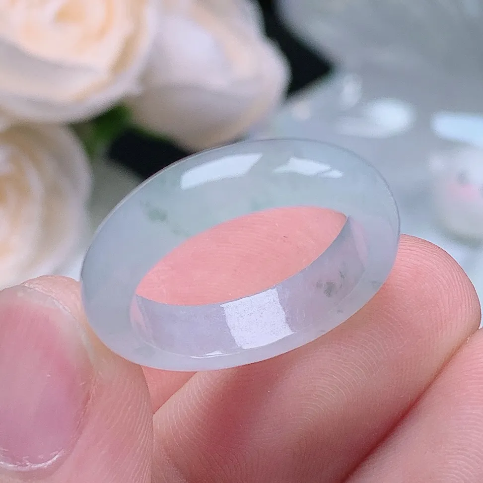 缅甸翡翠老坑种翡翠水润起胶飘花戒指玉指环  水润通透 尺寸：17.9-5.4-3.2mm 16-17号圈口4S