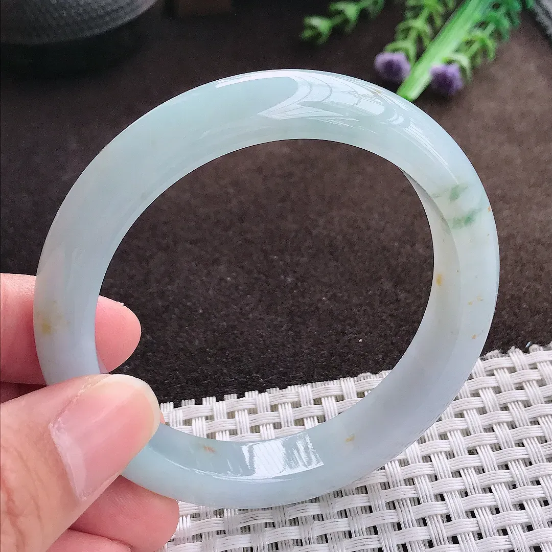 天然a货翡翠57/11.7/8.4老坑冰胶水灵飘花手镯宽边翡翠玉手镯