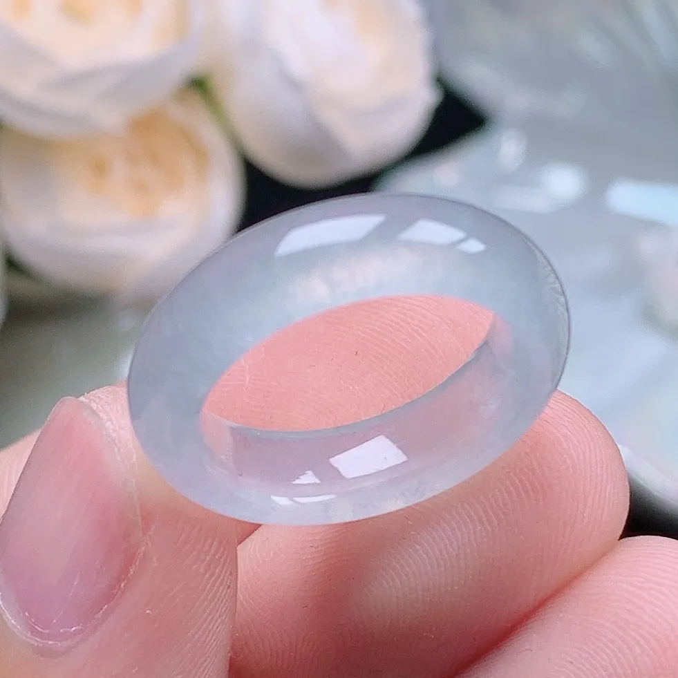 缅甸老坑冰种水润起胶白月光戒指玉指环  水润通透 尺寸：16.9-5.9-3.9mm 13-14号圈口2S