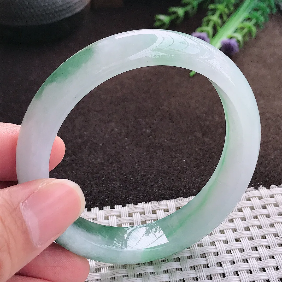 天然a货翡翠56/13.3/8老坑冰胶果冻飘花手镯宽边翡翠玉手镯