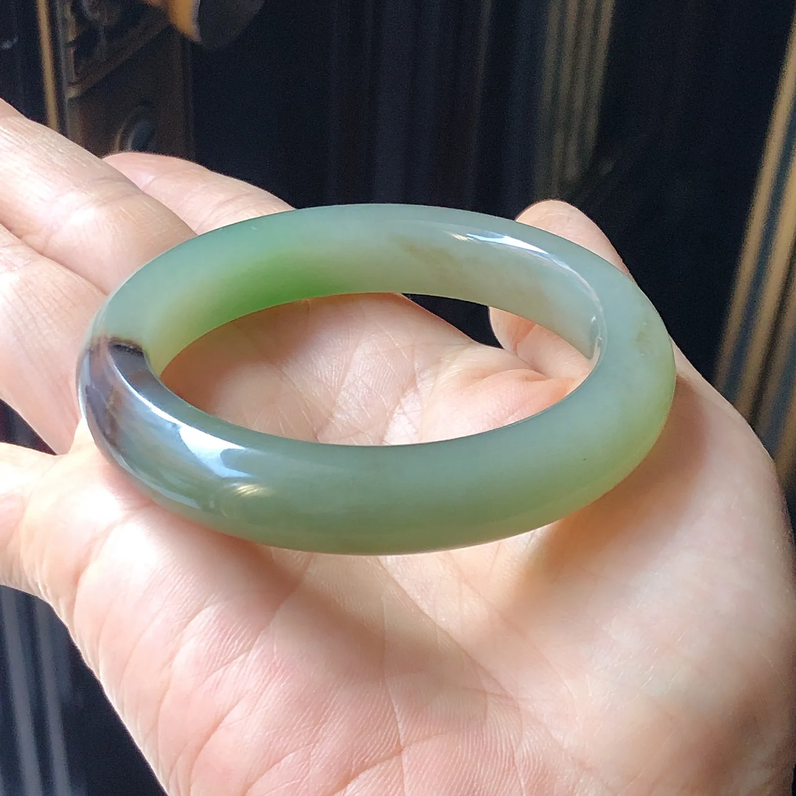 和田玉老坑翠青55手镯55圈口宽12.3重59.7克 三色手镯紫罗兰 无裂无杂 脂脂粉好玉质细腻油润