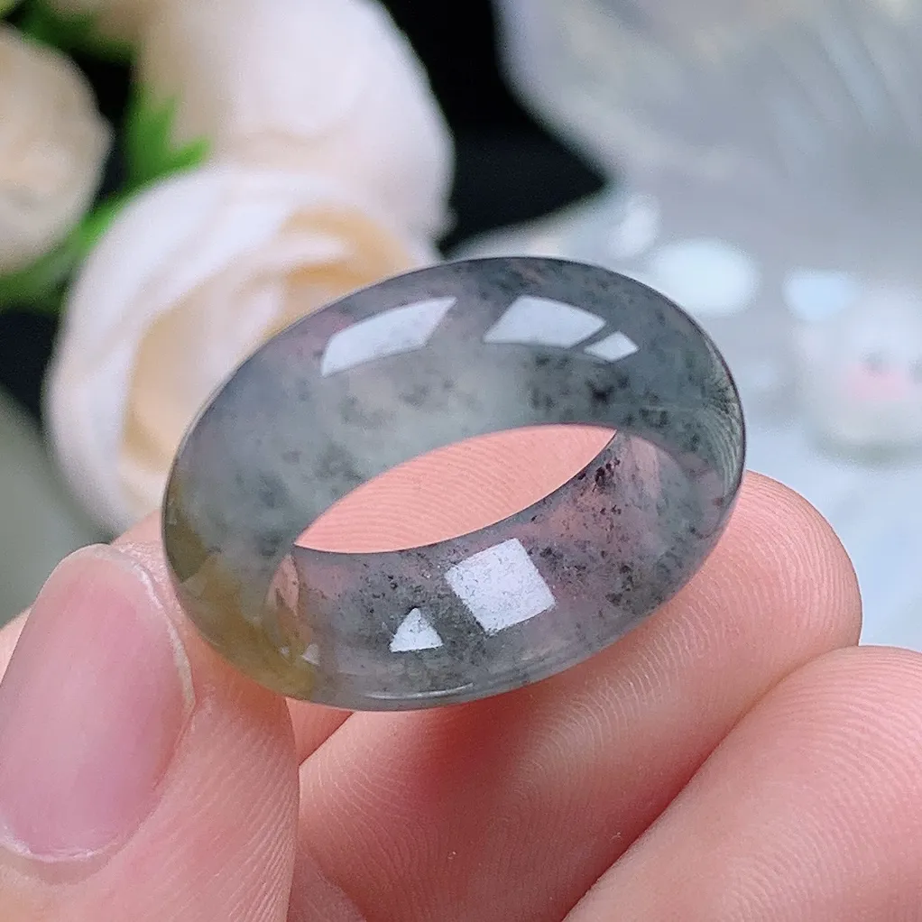 缅甸翡翠老坑冰种翡翠水润起胶轮胎冰黄乌鸡戒指玉指环  水润通透 尺寸：17-8-3.8mm 14-15号圈口4S