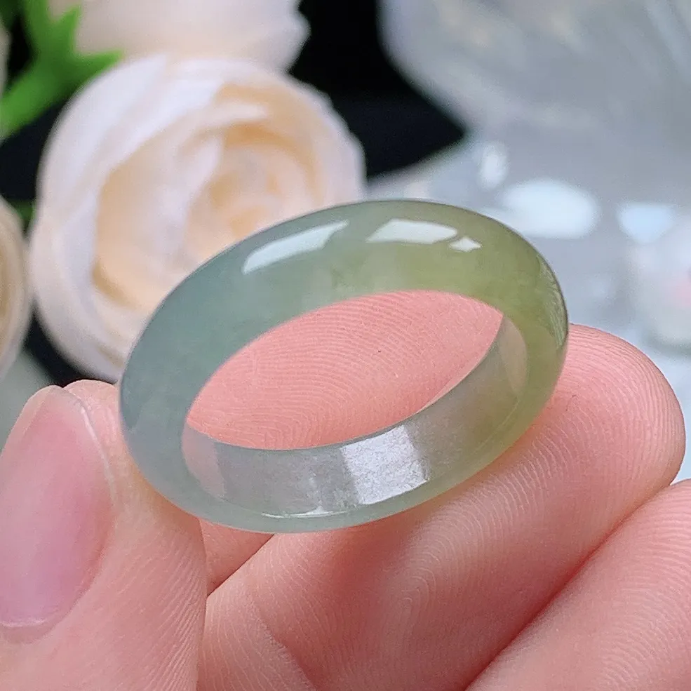 缅甸翡翠老坑种水润起胶半山水冰黄翡戒指玉指环  水润通透 尺寸：19-5.2-3mm 20号圈口3S