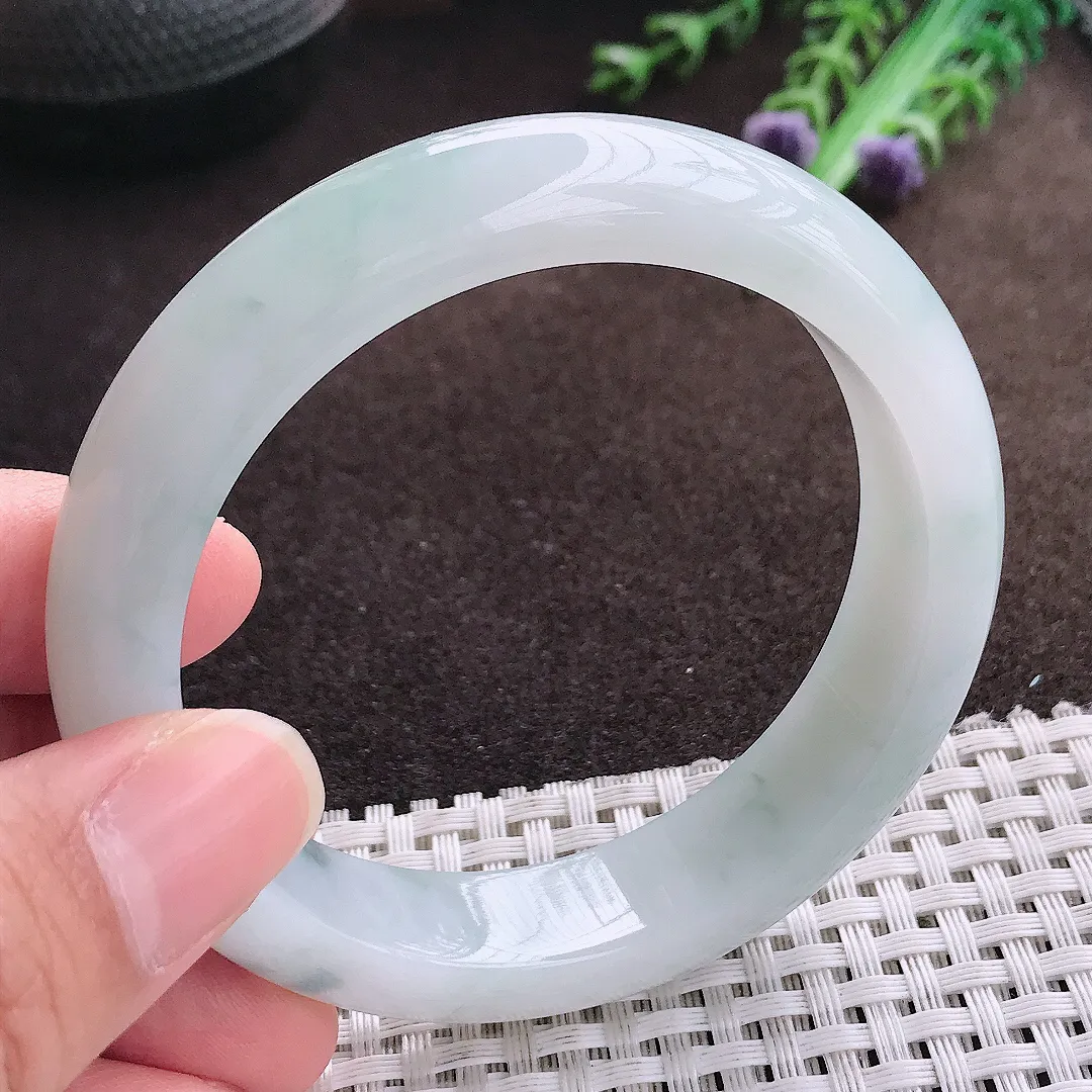 天然a货翡翠56/13.3/8.6老坑冰润起胶飘花手镯宽边翡翠玉手镯