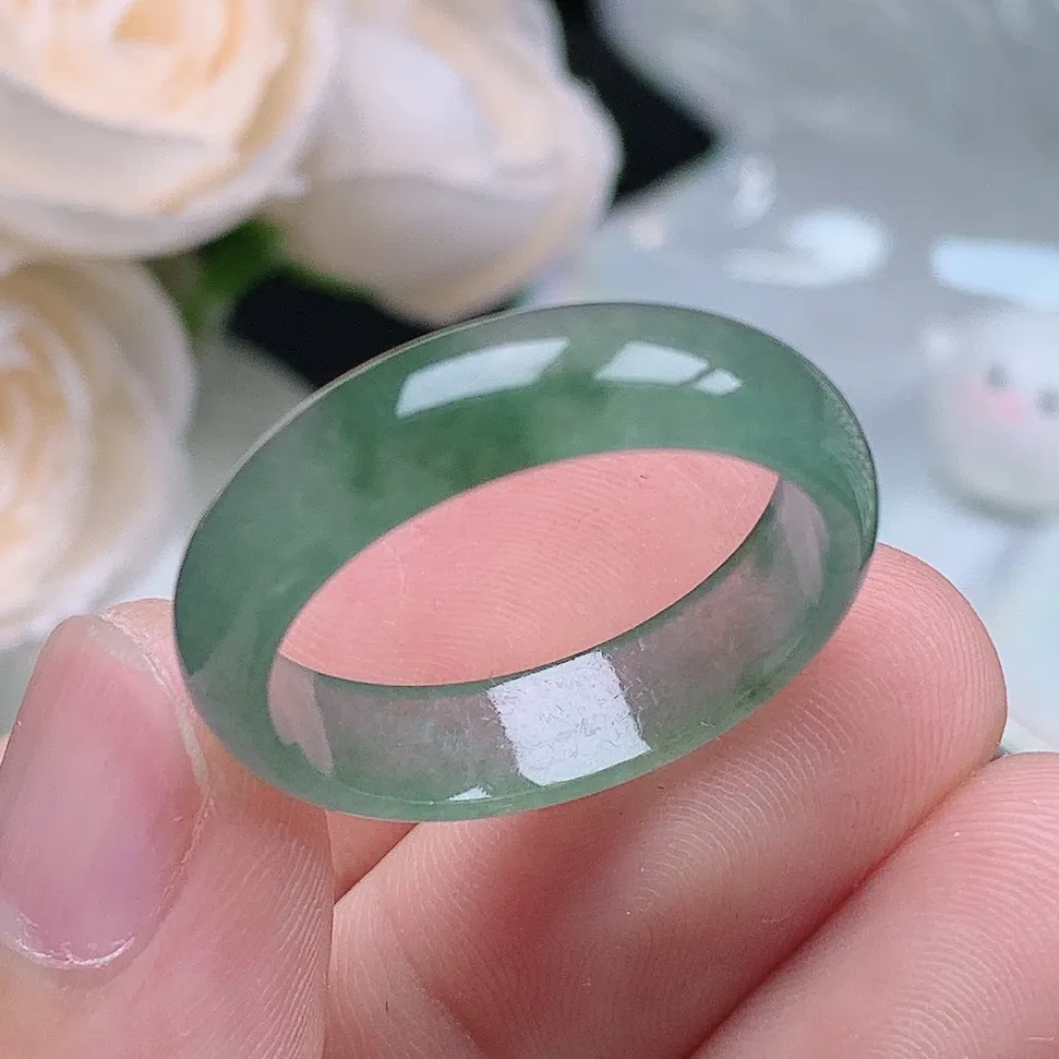 缅甸翡翠老坑冰种翡翠水润大圈口晴水飘花戒指玉指环  水润通透 尺寸：21.5-6-2.8mm 26-27号圈口4S