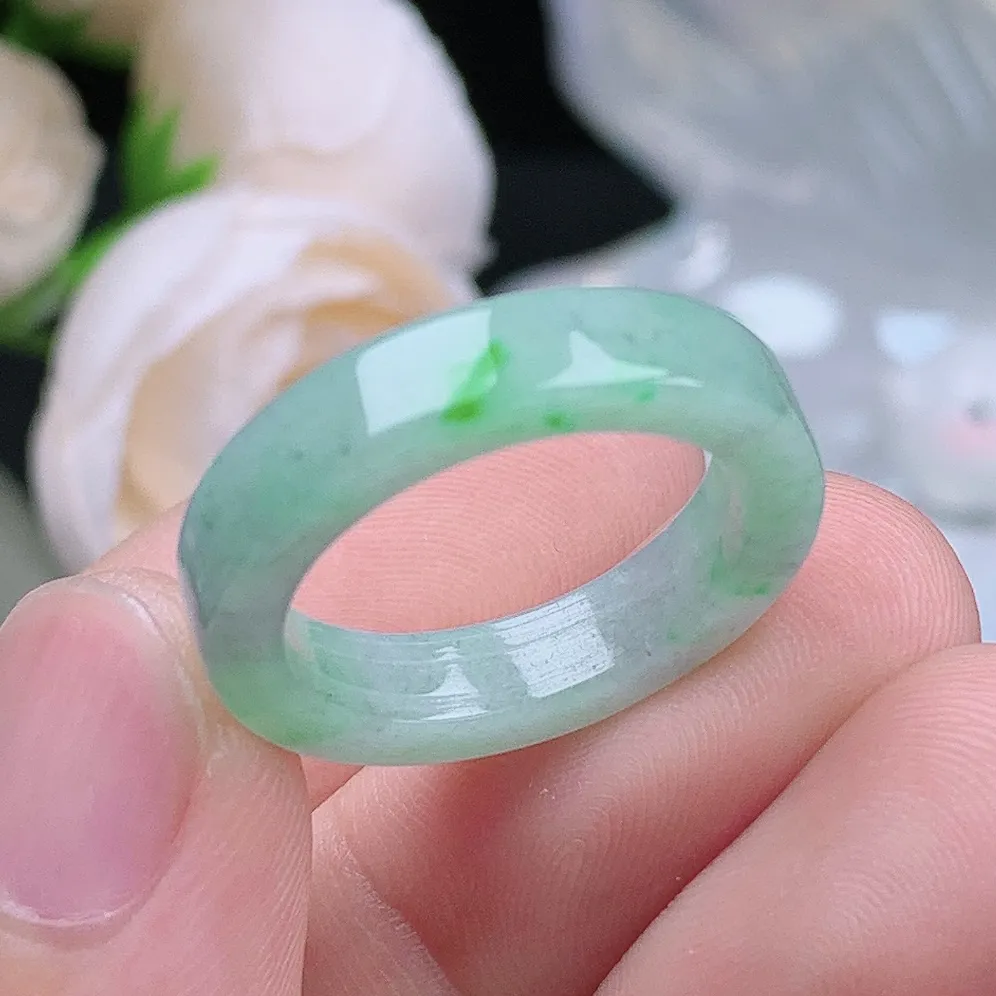 缅甸翡翠老坑种翡翠水润乌鸡飘绿方戒指玉指环  水润通透 尺寸：18.1-5-3.1mm 17号圈口4