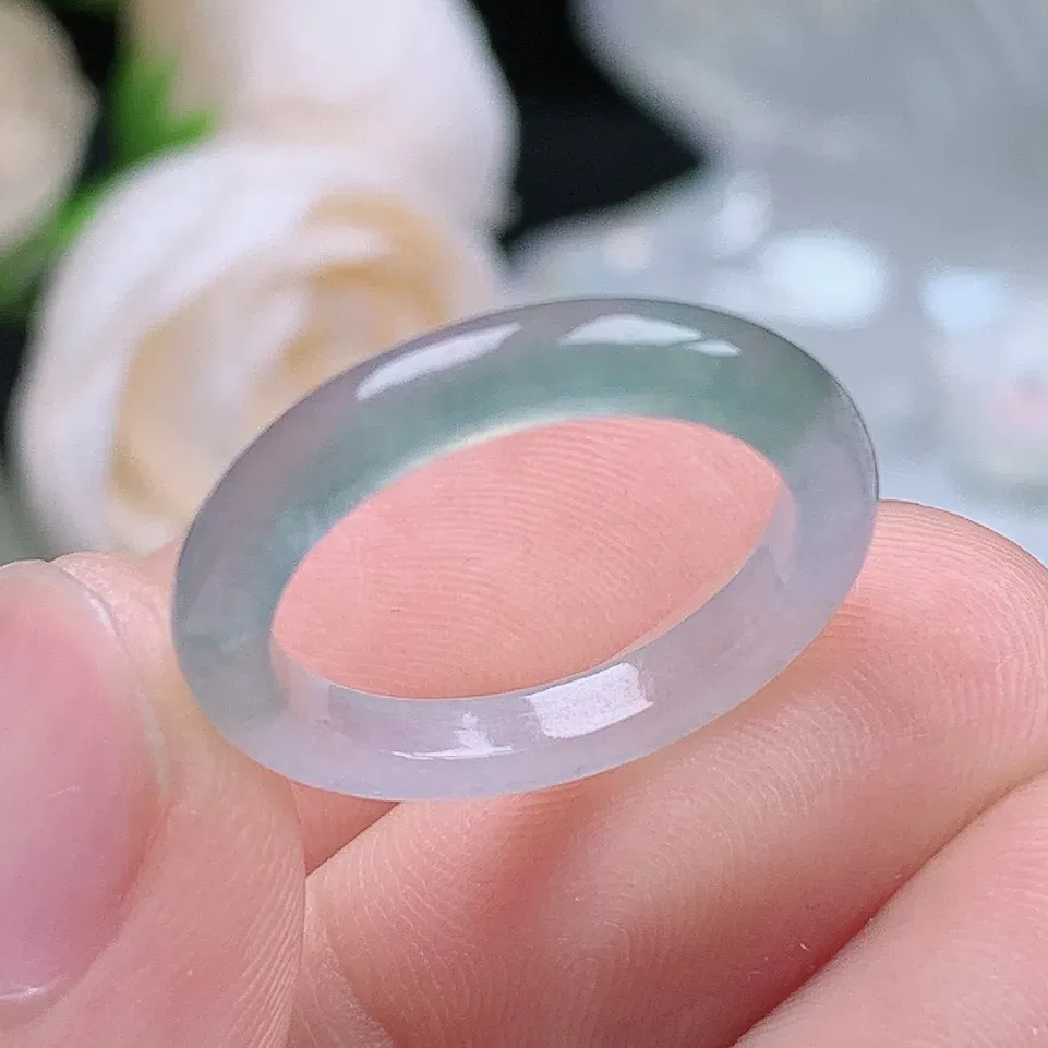 缅甸翡翠老坑冰种翡翠水润起胶细条晴底半山水戒指玉指环  水润通透 尺寸：16.5-3.2-2.9mm