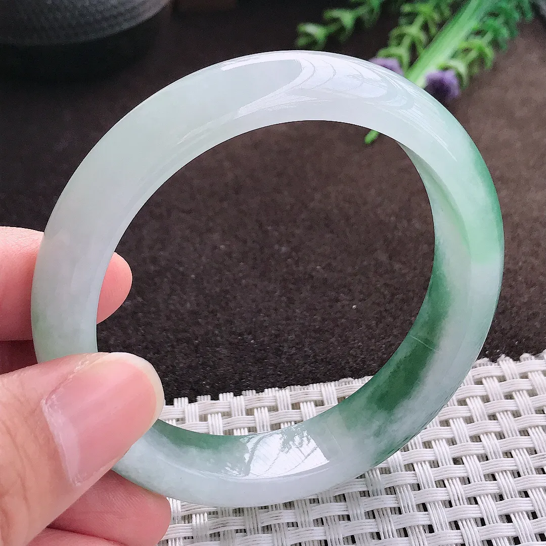 天然a货翡翠56/13.3/8老坑冰胶果冻飘花手镯宽边翡翠玉手镯