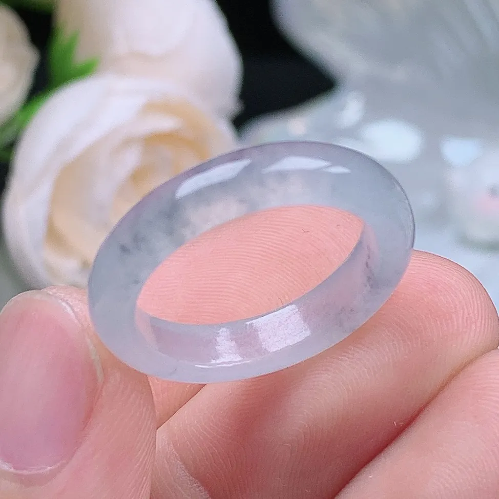 缅甸翡翠老坑冰种翡翠水润起胶细条冰乌鸡戒指玉指环  水润通透 尺寸：18-4.7-3.1mm 17号圈口4S