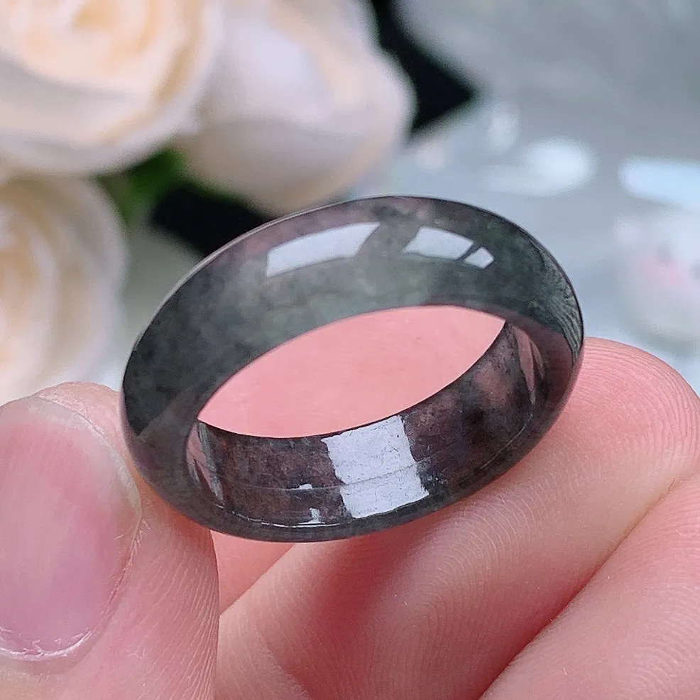 缅甸翡翠老坑冰种翡翠水润起胶冰乌鸡戒指玉指环  水润通透 尺寸：18.2-6.3-2.8mm 17号圈口4S